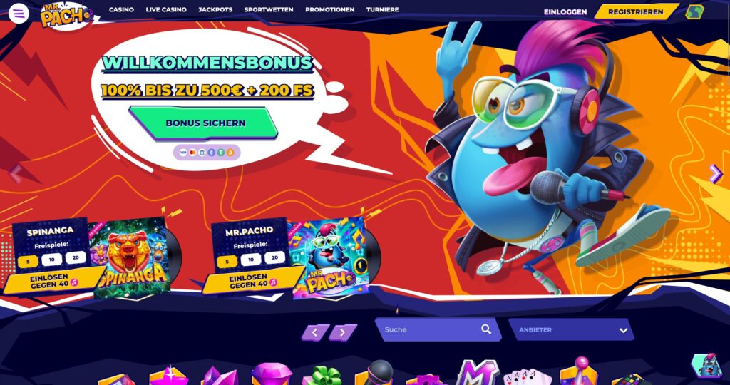 Startseite des MrPacho Online Casinos